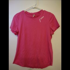Banana Republic Hot Pink J'adore I Love Plain French Supima Cotton Tee Shirt XS